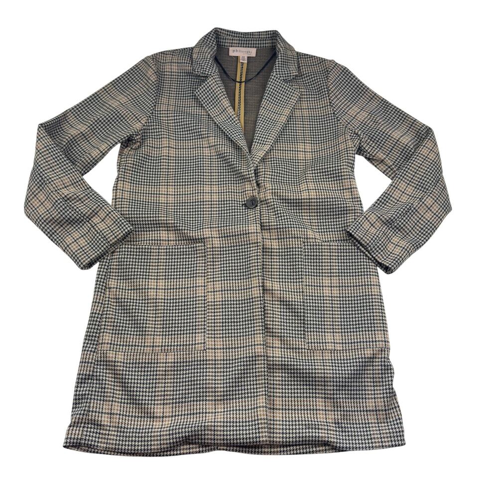 Philosophy Houndstooth Plaid Academia Preppy Long Line Jacket Women's Size M